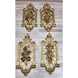 4 Vintage Dart Homco Gold Hollywood Regency Wall Plaques 1971 MCM